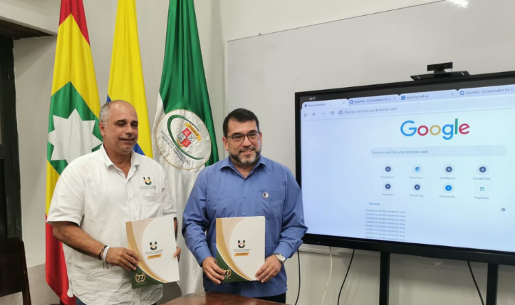 Rector Dr. Gustavo Mizraim González y el Dr. Juan Arraut Camargo, Rector de @umayorctg.